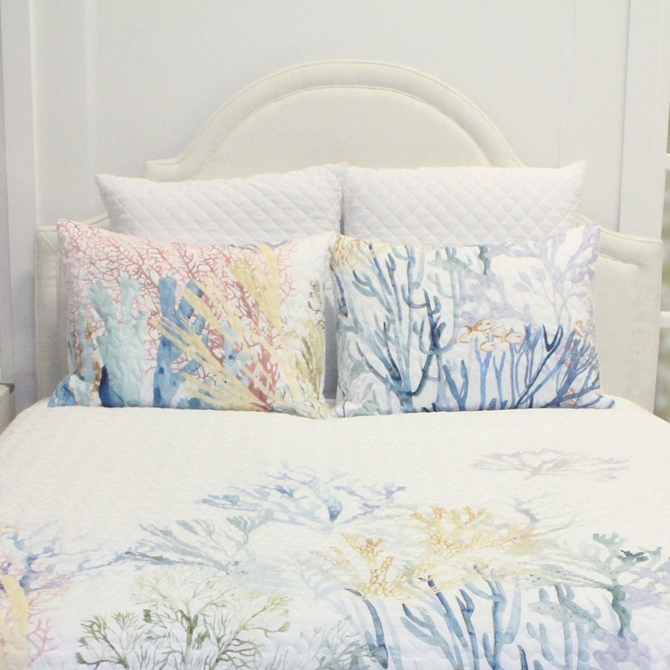 Rosecliff Heights Giannopoulos White/Blue Microfiber Quilt Set & Reviews Wayfair